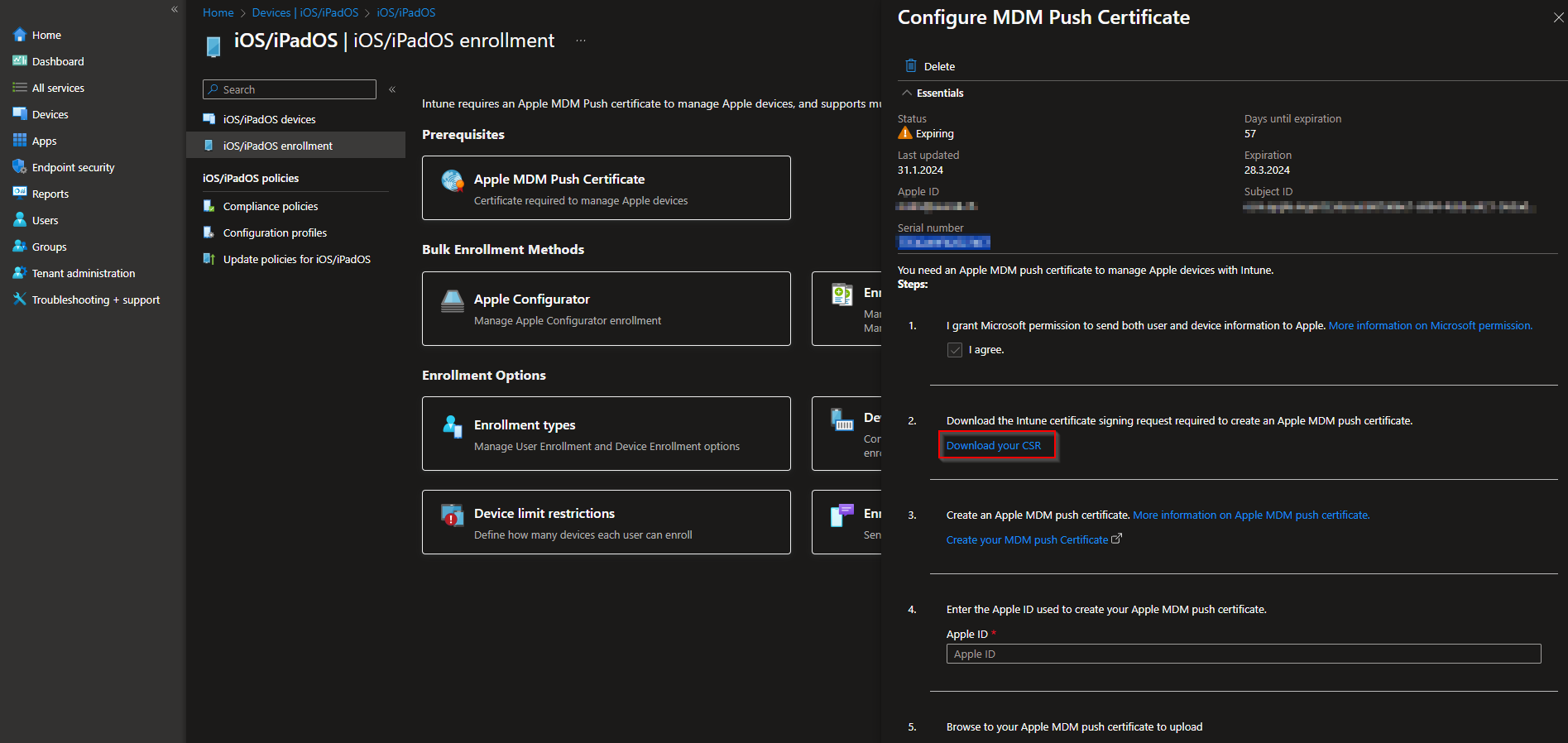 Download CSR from Intune for certificate renewal